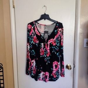 Floral V-Neck Long Sleeve Top